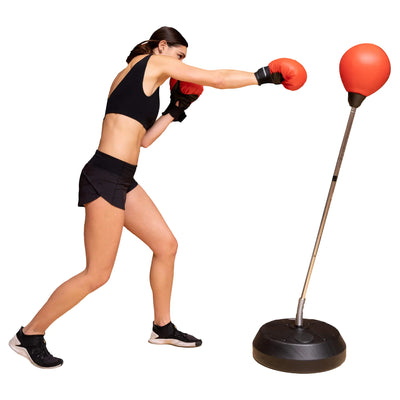 AdjustaPunch Boxing Set with Gloves and Stand for All Ages - Classic Red