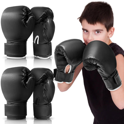 VercanJunior 6 oz Training Boxing Gloves, 2 Pairs, Ages 3-18 (Black)