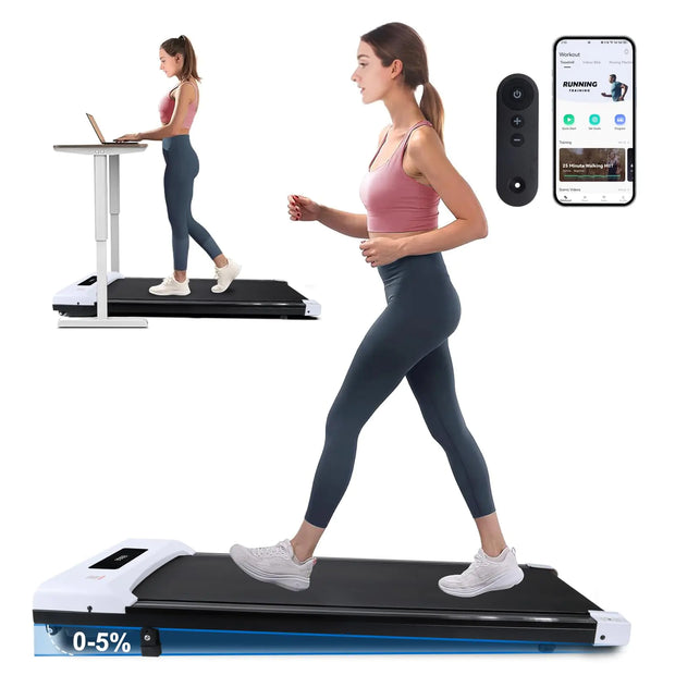 HEYTENT Walking Pad Treadmill with 5% Incline Under Desk Treadmill Portable Mini Walking Treadmills for Home/Office Installation Free Works W/FITSHOW Apps & Remote Control 2.5 HP 300LB Capacity